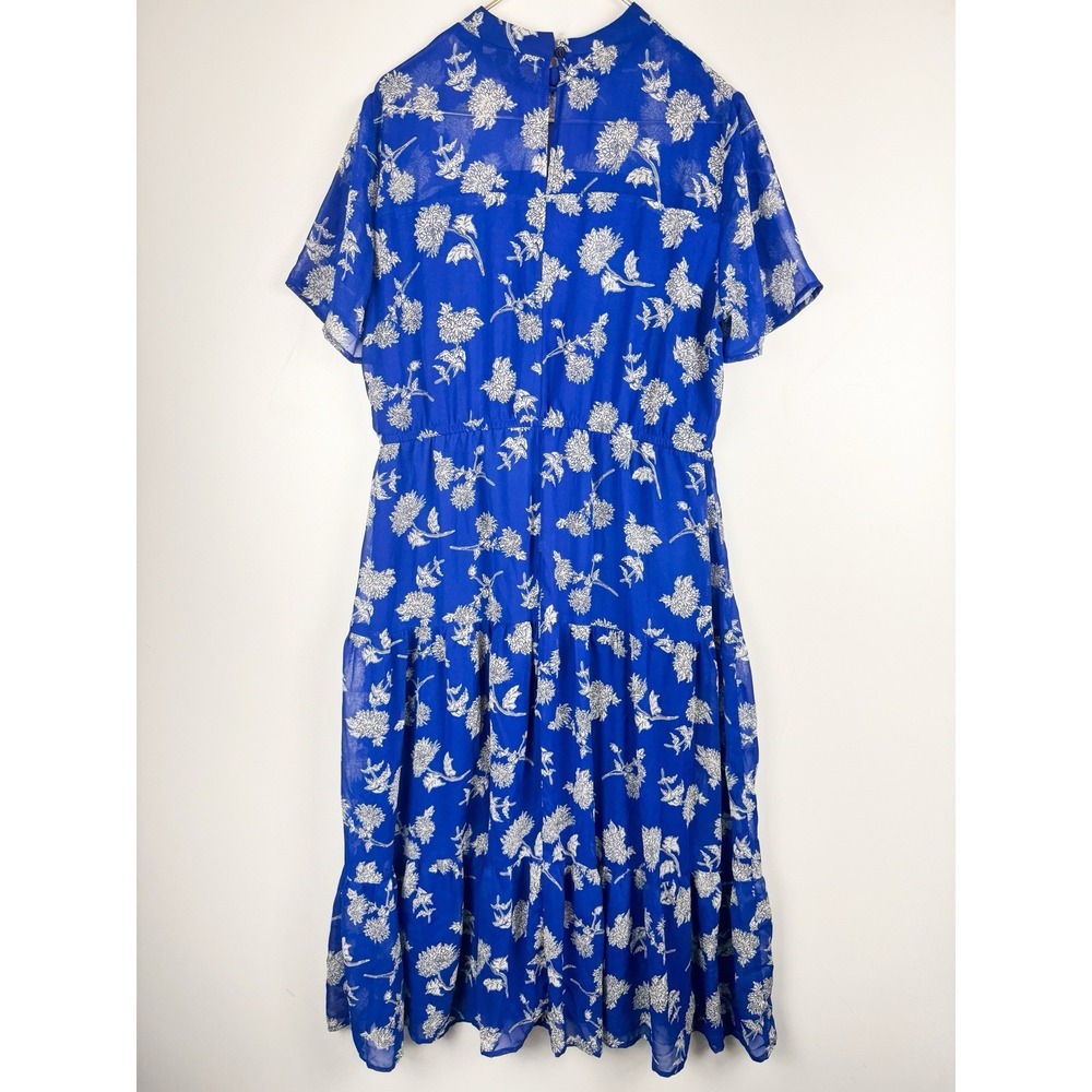 Lulus Royal Blue Floral Mock Neck Tiered Midi Dress Extra Large XL Short Sleeve⁠ - Picture 7 of 8